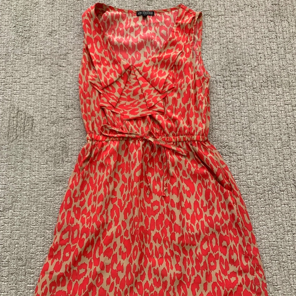BeBop Size Small Dress Red Gold Leopard Pattern Stretch Waist with tie